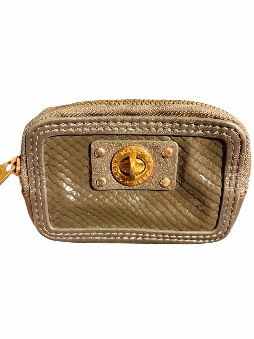 Marc Jacobs Olive Green Textured Wristlet with Gold Hardware